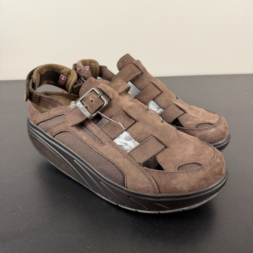 MBT Gil M Fisherman Sandals Men's 8 Brown Suede Casual Rocker Sole Hook & Loop